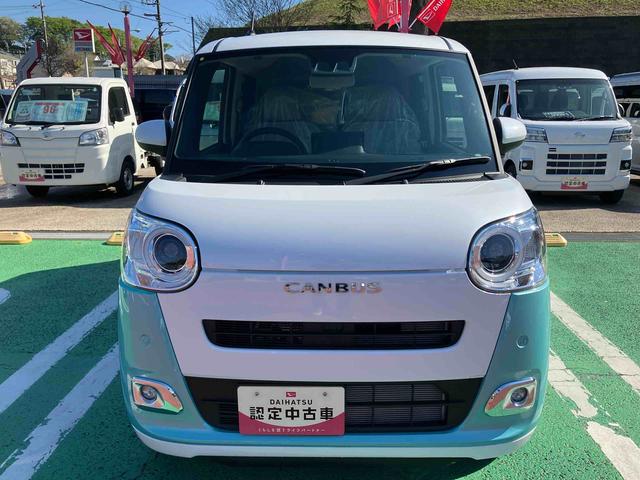 ムーヴキャンバスストライプスＧターボ　ディスプレイオーディオ　バックカメラ保証　新車保証・まごころ保証　１年間・走行距離無制限付き　９インチディスプレイオーディオ　バックカメラ　キーフリーシステム　両側電動スライドドア　前席シートヒーター　ＬＥＤヘッドランプ（東京都）の中古車