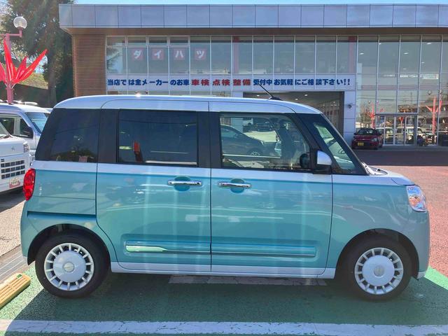 ムーヴキャンバスストライプスＧターボ　ディスプレイオーディオ　バックカメラ保証　新車保証・まごころ保証　１年間・走行距離無制限付き　９インチディスプレイオーディオ　バックカメラ　キーフリーシステム　両側電動スライドドア　前席シートヒーター　ＬＥＤヘッドランプ（東京都）の中古車