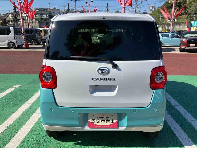 ムーヴキャンバスストライプスＧターボ　ディスプレイオーディオ　バックカメラ保証　新車保証・まごころ保証　１年間・走行距離無制限付き　９インチディスプレイオーディオ　バックカメラ　キーフリーシステム　両側電動スライドドア　前席シートヒーター　ＬＥＤヘッドランプ（東京都）の中古車