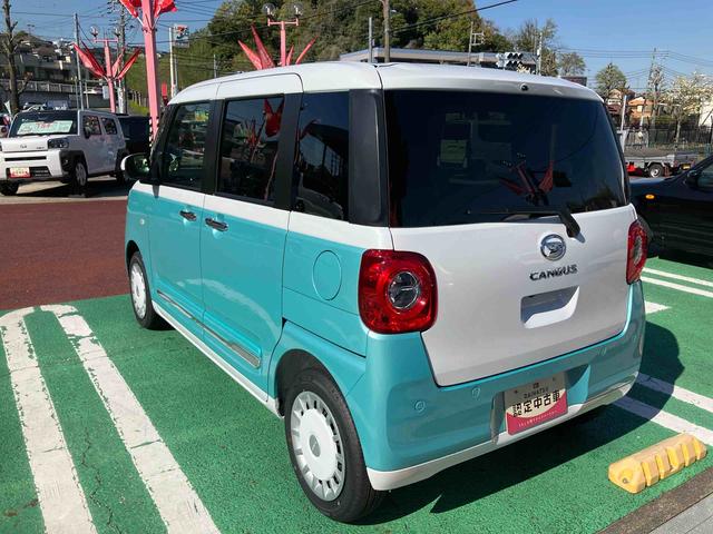 ムーヴキャンバスストライプスＧターボ　ディスプレイオーディオ　バックカメラ保証　新車保証・まごころ保証　１年間・走行距離無制限付き　９インチディスプレイオーディオ　バックカメラ　キーフリーシステム　両側電動スライドドア　前席シートヒーター　ＬＥＤヘッドランプ（東京都）の中古車