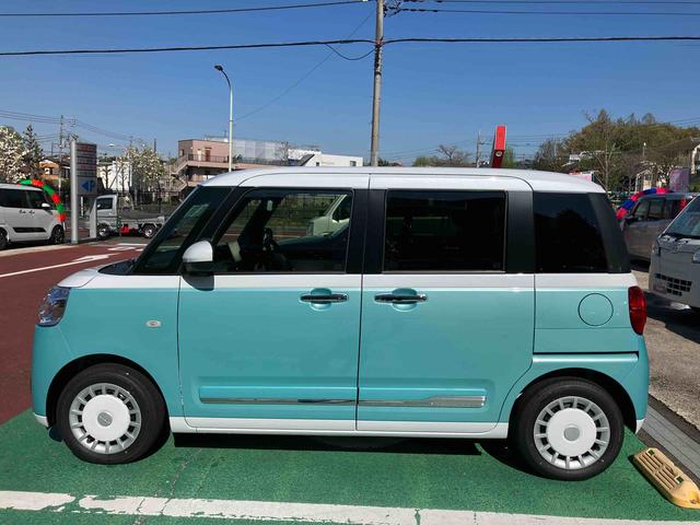 ムーヴキャンバスストライプスＧターボ　ディスプレイオーディオ　バックカメラ保証　新車保証・まごころ保証　１年間・走行距離無制限付き　９インチディスプレイオーディオ　バックカメラ　キーフリーシステム　両側電動スライドドア　前席シートヒーター　ＬＥＤヘッドランプ（東京都）の中古車