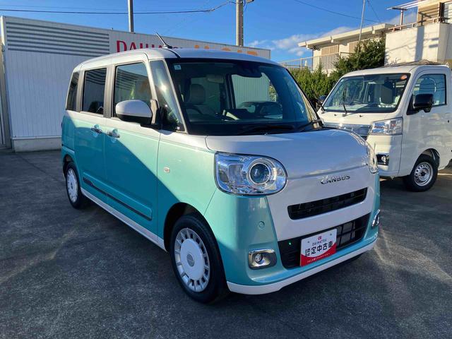 ムーヴキャンバスストライプスＧターボ両側パワースライドドア／ＬＥＤヘッドライト／オートライト／シートヒーター／次世代スマートアシスト／キーフリー／バックカメラ／コーナーセンサー／サイドエアバック（千葉県）の中古車