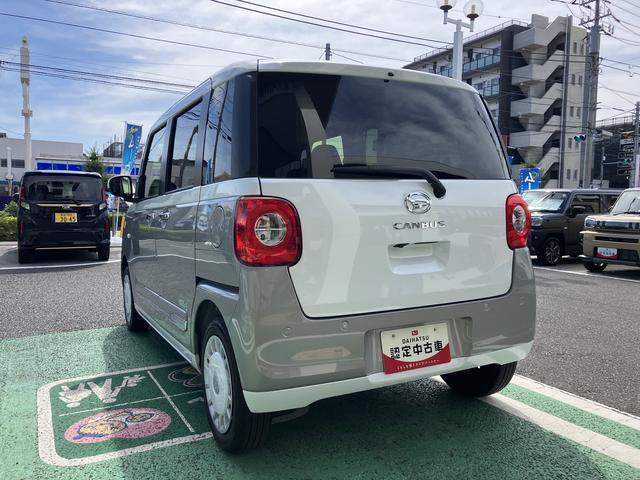ムーヴキャンバスストライプスＧ　電動サイドブレーキ　フロントシートヒーター保証　新車保証・まごころ保証　１年間・走行距離無制限付き　純正ＣＤチューナー　フロントシートヒーター　両側電動スライドドア　ホールド機能付き電動サイドブレーキ　ＬＥＤヘッドライト　キーフリー（東京都）の中古車