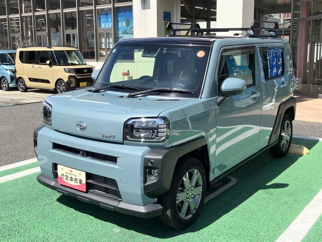 タフトＧターボ　カーナビ　ＥＴＣ　ドライブレコーダー中古車保証・距離無制限、１年付き　純正９インチスタイリッシュナビ　ＥＴＣ車載器　ナビ連動前後録画ドライブレコーダー　パノラマモニター　フロントシートヒーター　ルーフキャリア　電動サイドブレーキ（東京都）の中古車