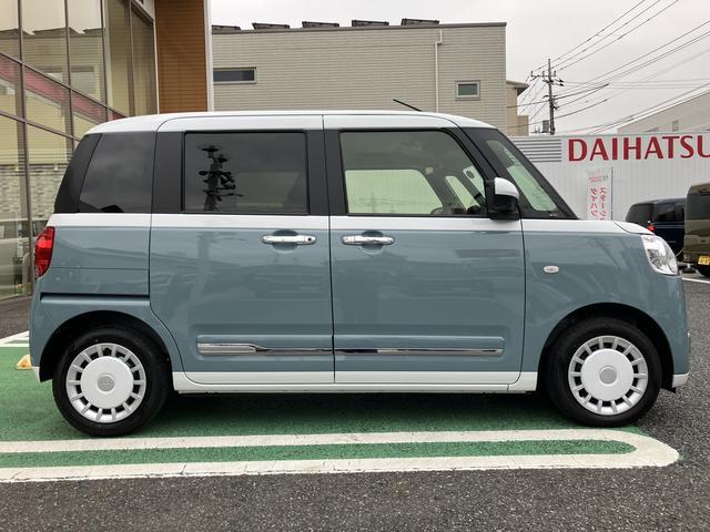 ムーヴキャンバスストライプスG フロントシートヒーター 電動スライドドア保証 新車保証・まごころ保証 1年間・走行距離無制限付き 次世代スマートアシスト 両側電動スライドドア フロントシートヒーター ほっとカップホルダー LEDヘッドライト 電動格納ミラー キーフリー(東京都)の中古車