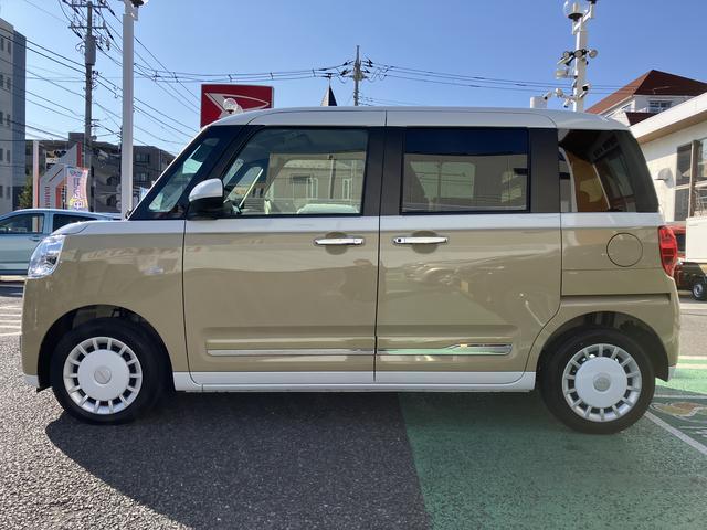 ムーヴキャンバスストライプスG フロントシートヒーター キーフリー保証 新車保証・まごころ保証 1年間・走行距離無制限付き 純正CDチューナー フロントシートヒーター 両側電動スライドドア LEDヘッドライト ホールド機能付き電動サイドブレーキ カーペットマット(東京都)の中古車