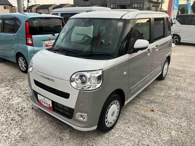 ムーヴキャンバスストライプスＧ　前席シートヒーター　ＬＥＤヘッドランプ保証　新車保証・まごころ保証　１年間・走行距離無制限付き　キーフリーシステム　前席シートヒーター　電動パーキングブレーキ　両側電動スライドドア　ＬＥＤヘッドランプ　ＬＥＤフォグランプ（東京都）の中古車