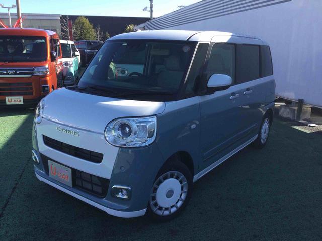 ムーヴキャンバスストライプスＧ　走行１９８３キロ一年保証・走行距離無制限　走行１９８３キロ　左右電動スライドドア　シートヒーター　ＬＥＤヘッドライト　オートライト　アイドリングストップ　ベンチシート（埼玉県）の中古車