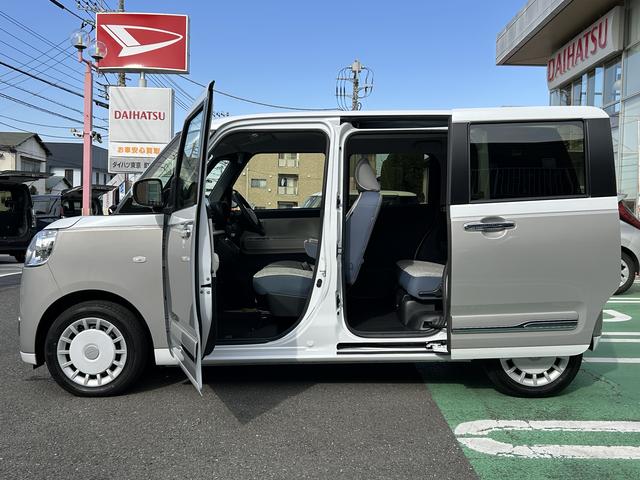 ムーヴキャンバスストライプスＧターボ　純正ナビ　バックカメラ　ＥＴＣ車載器保証　新車保証・まごころ保証　１年間・走行距離無制限付き　純正７インチナビ　ＥＴＣ車載器　バックカメラ　ＬＥＤヘッドランプ　アダプティブクルーズコントロール　両側電動スライドドア　キーフリー（東京都）の中古車