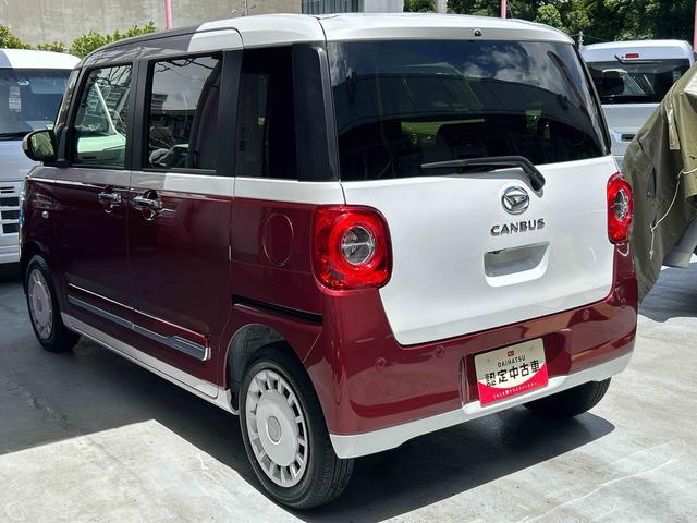 ムーヴキャンバスストライプスＧ　パノラマモニター・ＣＤチューナー付き保証　新車保証・まごころ保証　１年間・走行距離無制限付き　両側自動ドア　パノラミックビューモニター　前後障害物センサー　衝突軽減ブレーキシステム　禁煙　イモビライザー　アイドリングＳ　電格ミラー（東京都）の中古車