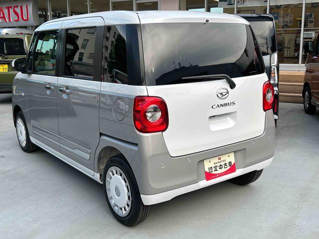 ムーヴキャンバスストライプスＧ　パノラマモニター・キーフリー付保証　新車保証・まごころ保証　１年間・走行距離無制限付き　両側自動ドア　パノラミックビューモニター　前後障害物センサー　衝突軽減ブレーキシステム　禁煙　イモビライザー　アイドリングＳ　電格ミラー（東京都）の中古車