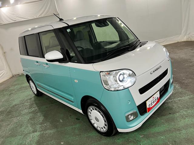 ムーヴキャンバスストライプスG 走行1851キロ/LEDヘッドランプ保証1年間・距離無制限付き キーフリー LEDヘッドランプ シートヒーター USB入力端子 クリアランスソナー 両側電動スライドドア LEDヘッドライト オートライト(埼玉県)の中古車