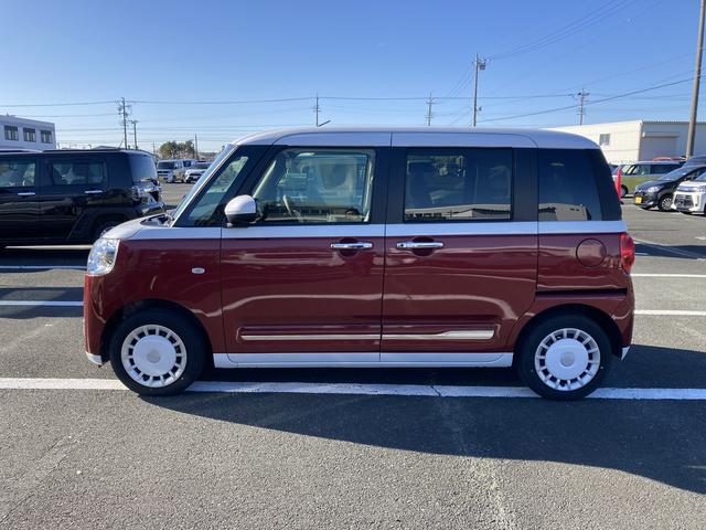 ムーヴキャンバスストライプスGターボ14インチフルホイールキャップ キーフリーシステム プッシュボタンスタート UVカットガラス 両側パワースライドドア ハロゲンヘッドライト ラゲージアンダーボックス(静岡県)の中古車