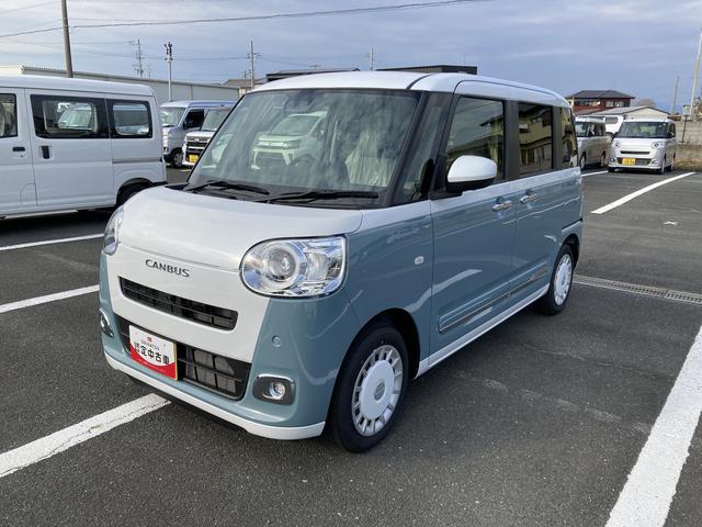 ムーヴキャンバスストライプスGターボ14インチフルホイールキャップ LEDヘッドランプ LEDフォグランプ ホっとカップホルダー 両側パワースライドドア キーフリーシステム プッシュボタンスタート UVカットガラス(静岡県)の中古車