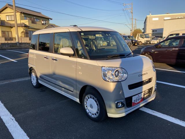 ムーヴキャンバスストライプスＧ１４インチフルホイールキャップ　ＬＥＤヘッドランプ　ＬＥＤフォグランプ　ホっとカップホルダー　両側パワースライドドア　キーフリーシステム　プッシュボタンスタート　ＵＶカットガラス（静岡県）の中古車