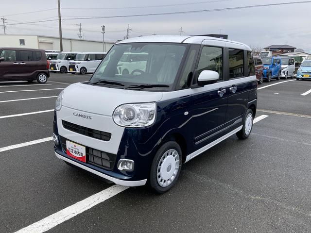 ムーヴキャンバスストライプスG14インチフルホイールキャップ LEDヘッドランプ LEDフォグランプ ホっとカップホルダー 両側パワースライドドア キーフリーシステム プッシュボタンスタート UVカットガラス(静岡県)の中古車