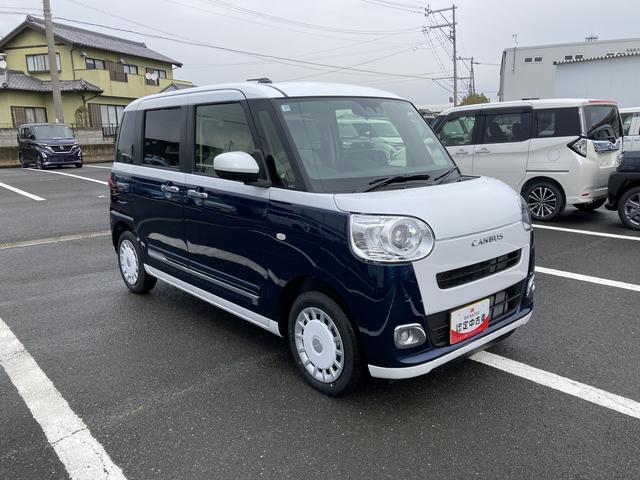 ムーヴキャンバスストライプスG14インチフルホイールキャップ LEDヘッドランプ LEDフォグランプ ホっとカップホルダー 両側パワースライドドア キーフリーシステム プッシュボタンスタート UVカットガラス(静岡県)の中古車