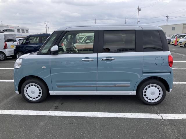 ムーヴキャンバスストライプスG14インチフルホイールキャップ LEDヘッドランプ LEDフォグランプ ホっとカップホルダー 両側パワースライドドア キーフリーシステム プッシュボタンスタート UVカットガラス(静岡県)の中古車