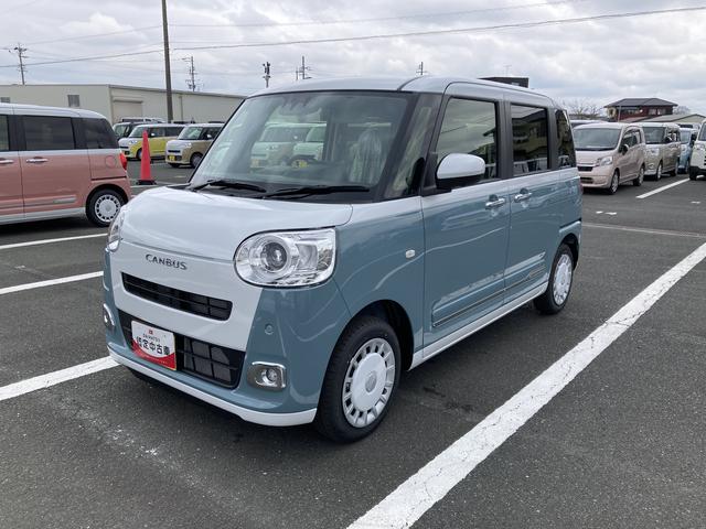 ムーヴキャンバスストライプスG14インチフルホイールキャップ LEDヘッドランプ LEDフォグランプ ホっとカップホルダー 両側パワースライドドア キーフリーシステム プッシュボタンスタート UVカットガラス(静岡県)の中古車