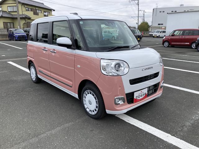 ムーヴキャンバスストライプスＧ１４インチフルホイールキャップ　ＬＥＤヘッドランプ　ＬＥＤフォグランプ　ホっとカップホルダー　両側パワースライドドア　キーフリーシステム　プッシュボタンスタート　ＵＶカットガラス（静岡県）の中古車