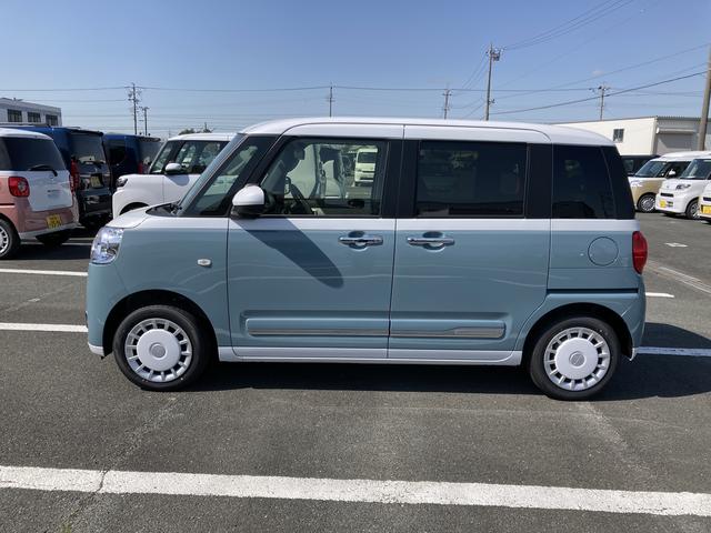 ムーヴキャンバスストライプスＧ１４インチフルホイールキャップ　ＬＥＤヘッドランプ　ＬＥＤフォグランプ　ホっとカップホルダー　両側パワースライドドア　キーフリーシステム　プッシュボタンスタート　ＵＶカットガラス（静岡県）の中古車