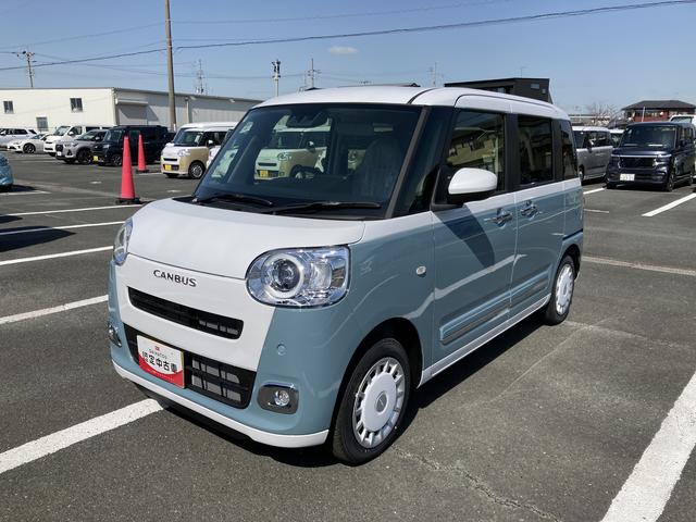 ムーヴキャンバスストライプスＧ１４インチフルホイールキャップ　ＬＥＤヘッドランプ　ＬＥＤフォグランプ　ホっとカップホルダー　両側パワースライドドア　キーフリーシステム　プッシュボタンスタート　ＵＶカットガラス（静岡県）の中古車