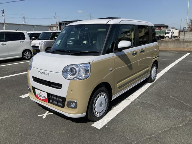 ムーヴキャンバスストライプスＧ１４インチフルホイールキャップ　ＬＥＤヘッドランプ　ＬＥＤフォグランプ　ホっとカップホルダー　両側パワースライドドア　キーフリーシステム　プッシュボタンスタート　ＵＶカットガラス（静岡県）の中古車