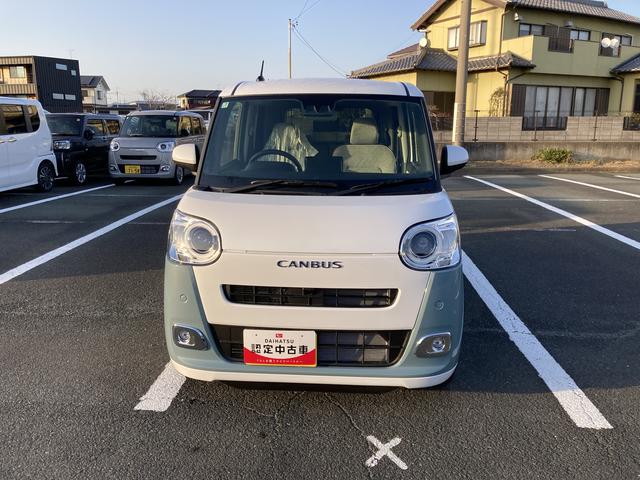 ムーヴキャンバスストライプスG14インチフルホイールキャップ LEDヘッドランプ LEDフォグランプ ホっとカップホルダー 両側パワースライドドア キーフリーシステム プッシュボタンスタート UVカットガラス(静岡県)の中古車