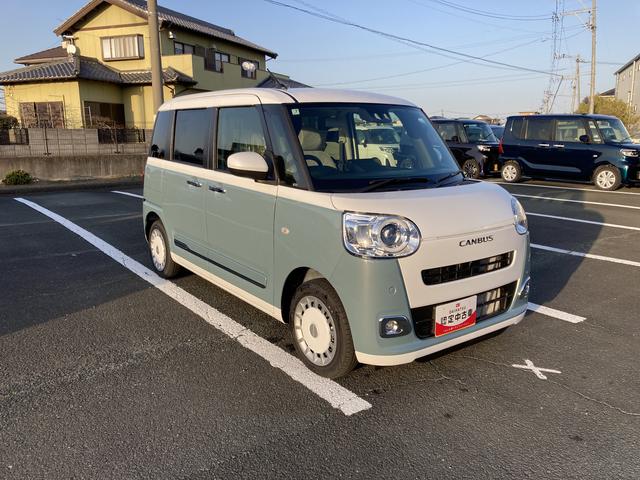 ムーヴキャンバスストライプスG14インチフルホイールキャップ LEDヘッドランプ LEDフォグランプ ホっとカップホルダー 両側パワースライドドア キーフリーシステム プッシュボタンスタート UVカットガラス(静岡県)の中古車