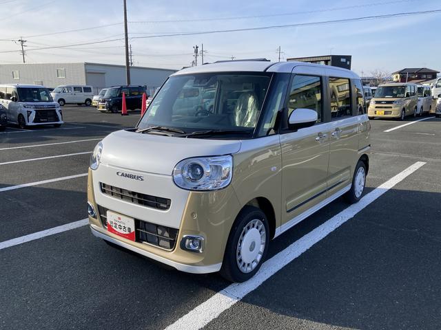 ムーヴキャンバスストライプスG14インチフルホイールキャップ LEDヘッドランプ LEDフォグランプ ホっとカップホルダー 両側パワースライドドア キーフリーシステム プッシュボタンスタート UVカットガラス(静岡県)の中古車