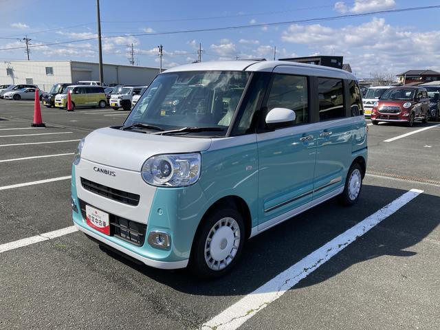 ムーヴキャンバスストライプスＧ１４インチフルホイールキャップ　ＬＥＤヘッドランプ　ＬＥＤフォグランプ　ホっとカップホルダー　両側パワースライドドア　キーフリーシステム　プッシュボタンスタート　ＵＶカットガラス（静岡県）の中古車