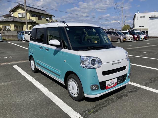 ムーヴキャンバスストライプスＧ１４インチフルホイールキャップ　ＬＥＤヘッドランプ　ＬＥＤフォグランプ　ホっとカップホルダー　両側パワースライドドア　キーフリーシステム　プッシュボタンスタート　ＵＶカットガラス（静岡県）の中古車