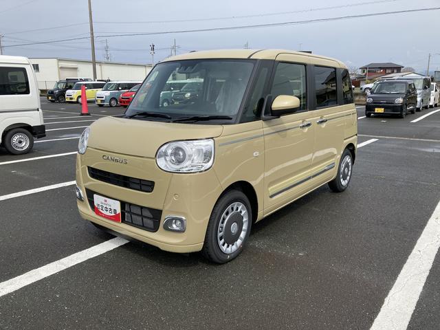 ムーヴキャンバスセオリーG14インチフルホイールキャップ LEDヘッドランプ LEDフォグランプ ホっとカップホルダー 両側パワースライドドア キーフリーシステム プッシュボタンスタート 革巻ステアリングホイール(静岡県)の中古車