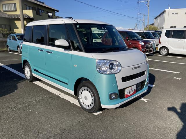 ムーヴキャンバスストライプスＧ１４インチフルホイールキャップ　ＬＥＤヘッドランプ　ＬＥＤフォグランプ　ホっとカップホルダー　両側パワースライドドア　キーフリーシステム　プッシュボタンスタート　ＵＶカットガラス（静岡県）の中古車