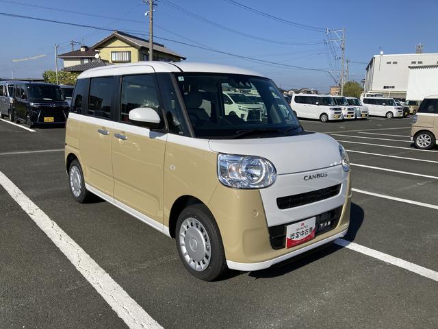 ムーヴキャンバスストライプスＸ１４インチフルホイールキャップ　キーフリーシステム　プッシュボタンスタート　ＵＶカットガラス　両側パワースライドドア　ハロゲンヘッドライト　ラゲージアンダーボックス（静岡県）の中古車