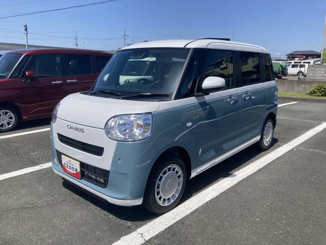 ムーヴキャンバスストライプスＸ１４インチフルホイールキャップ　キーフリーシステム　プッシュボタンスタート　ＵＶカットガラス　両側パワースライドドア　ハロゲンヘッドライト　ラゲージアンダーボックス（静岡県）の中古車