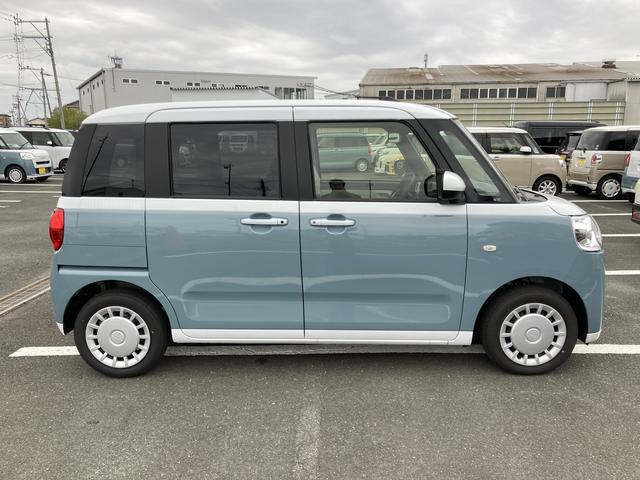 ムーヴキャンバスストライプスＸ１４インチフルホイールキャップ　キーフリーシステム　プッシュボタンスタート　ＵＶカットガラス　両側パワースライドドア　ハロゲンヘッドライト　ラゲージアンダーボックス（静岡県）の中古車