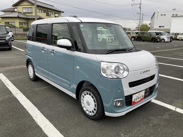 ムーヴキャンバスストライプスＧ１４インチフルホイールキャップ　ＬＥＤヘッドランプ　ＬＥＤフォグランプ　ホっとカップホルダー　両側パワースライドドア　キーフリーシステム　プッシュボタンスタート　ＵＶカットガラス（静岡県）の中古車