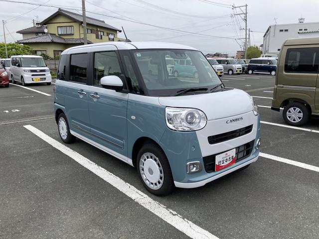 ムーヴキャンバスストライプスＧ１４インチフルホイールキャップ　ＬＥＤヘッドランプ　ＬＥＤフォグランプ　ホっとカップホルダー　両側パワースライドドア　キーフリーシステム　プッシュボタンスタート　ＵＶカットガラス（静岡県）の中古車