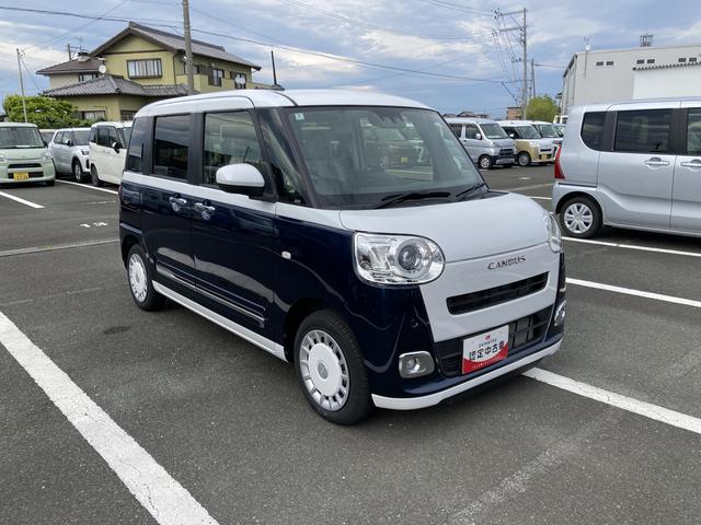 ムーヴキャンバスストライプスGターボ14インチフルホイールキャップ LEDヘッドランプ LEDフォグランプ ホっとカップホルダー 両側パワースライドドア キーフリーシステム プッシュボタンスタート UVカットガラス(静岡県)の中古車