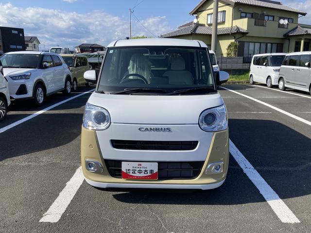 ムーヴキャンバスストライプスG14インチフルホイールキャップ LEDヘッドランプ LEDフォグランプ ホっとカップホルダー 両側パワースライドドア キーフリーシステム プッシュボタンスタート UVカットガラス(静岡県)の中古車
