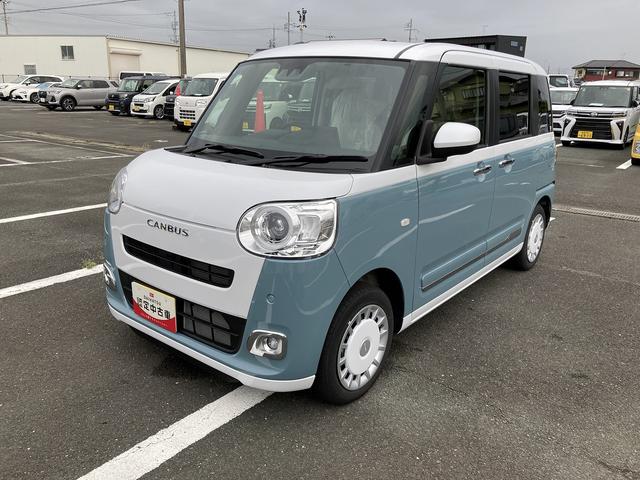 ムーヴキャンバスストライプスＧ１４インチフルホイールキャップ　ＬＥＤヘッドランプ　ＬＥＤフォグランプ　ホっとカップホルダー　両側パワースライドドア　キーフリーシステム　プッシュボタンスタート　ＵＶカットガラス（静岡県）の中古車