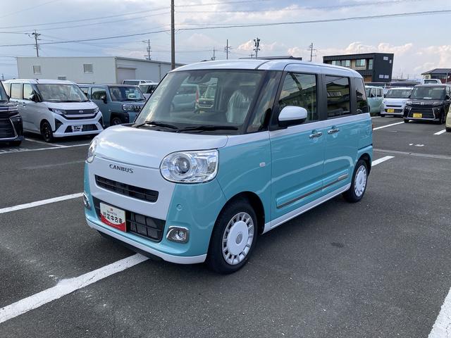 ムーヴキャンバスストライプスＧターボ１４インチフルホイールキャップ　ＬＥＤヘッドランプ　ＬＥＤフォグランプ　ホっとカップホルダー　両側パワースライドドア　キーフリーシステム　プッシュボタンスタート　ＵＶカットガラス（静岡県）の中古車