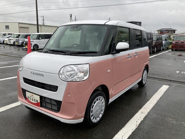 ムーヴキャンバスストライプスＸ１４インチフルホイールキャップ　キーフリーシステム　プッシュボタンスタート　ＵＶカットガラス　両側パワースライドドア　ハロゲンヘッドライト　ラゲージアンダーボックス（静岡県）の中古車
