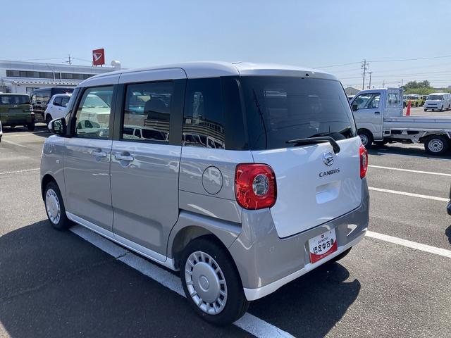 ムーヴキャンバスストライプスX14インチフルホイールキャップ キーフリーシステム プッシュボタンスタート UVカットガラス 両側パワースライドドア ハロゲンヘッドライト ラゲージアンダーボックス(静岡県)の中古車