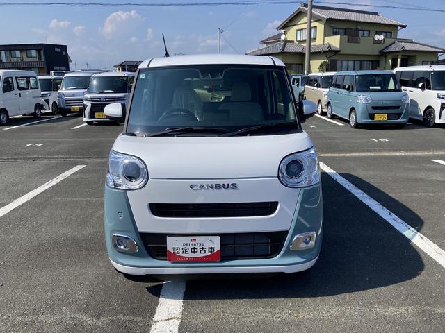 ムーヴキャンバスストライプスG14インチフルホイールキャップ LEDヘッドランプ LEDフォグランプ ホっとカップホルダー 両側パワースライドドア キーフリーシステム プッシュボタンスタート UVカットガラス(静岡県)の中古車