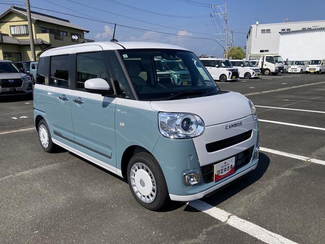ムーヴキャンバスストライプスG14インチフルホイールキャップ LEDヘッドランプ LEDフォグランプ ホっとカップホルダー 両側パワースライドドア キーフリーシステム プッシュボタンスタート UVカットガラス(静岡県)の中古車