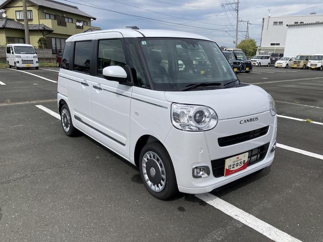 ムーヴキャンバスセオリーＧ１４インチフルホイールキャップ　ＬＥＤヘッドランプ　ＬＥＤフォグランプ　両側パワースライドドア　キーフリーシステム　プッシュボタンスタート　ＵＶカットガラス　ディスプレイオーディオ（静岡県）の中古車