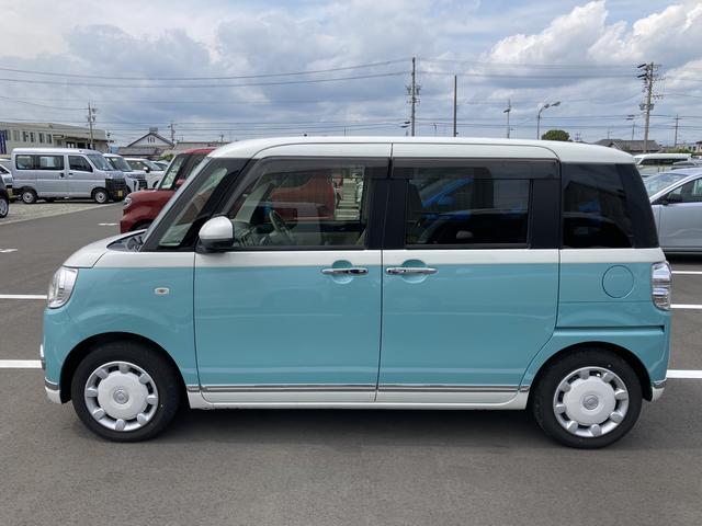 ムーヴキャンバスＧメイクアップＶＳ　ＳＡIII１４インチフルホイールキャップ　ＬＥＤヘッドランプ　キーフリーシステム　両側パワースライドドア　オートエアコン（プッシュ式）　オートライト　置きラクボックス（静岡県）の中古車