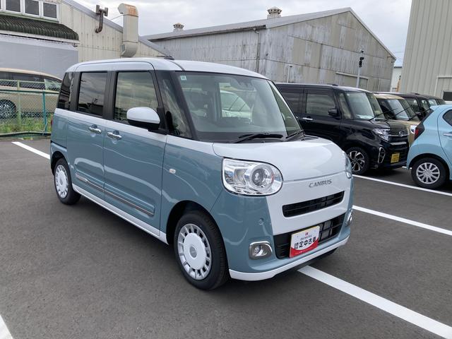ムーヴキャンバスストライプスＧ１４インチフルホイールキャップ　ＬＥＤヘッドランプ　ＬＥＤフォグランプ　ホっとカップホルダー　両側パワースライドドア　キーフリーシステム　プッシュボタンスタート　ＵＶカットガラス（静岡県）の中古車